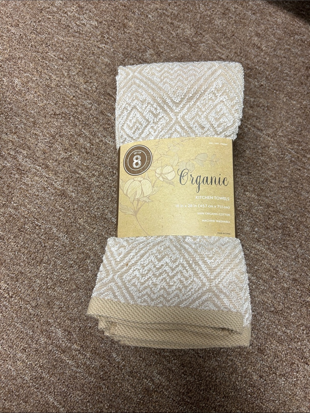 Organic Beige & White Kitchen Towels - 8 Pack